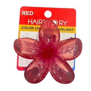 HAIRSTORY Sun UV Color Changing Double Sided Plumeria Flower Hair Clip Clamp with Paint Splash Center