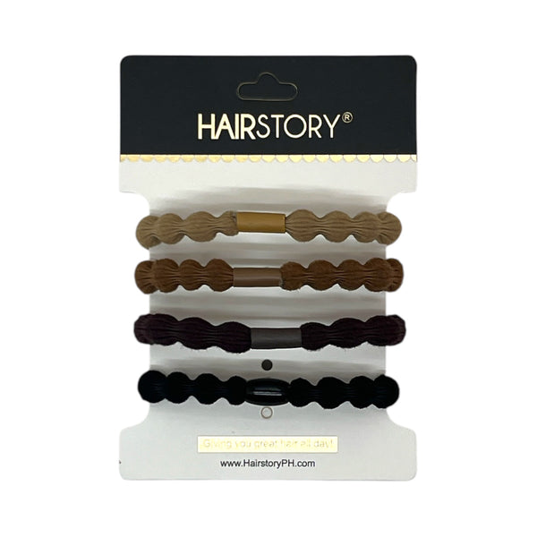 HAIRSTORY Wave Elastic Hair Tie with Tube Accent (Pack of 4)