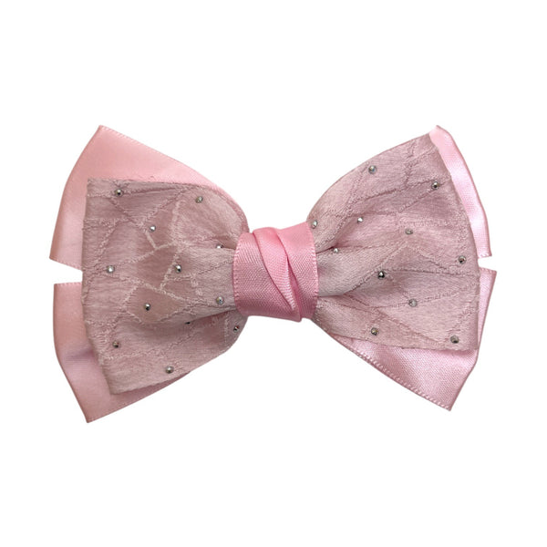 HAIRSTORY BHO00130 Bow Satin Fabric W/ Dotted Rhinestones