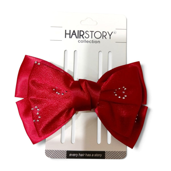 HAIRSTORY Satin Rhinestone Bow Hair Clips