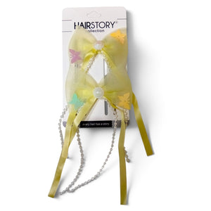 HAIRSTORY Butterfly Bow with Pearl & Ribbon Details Hair Clip
