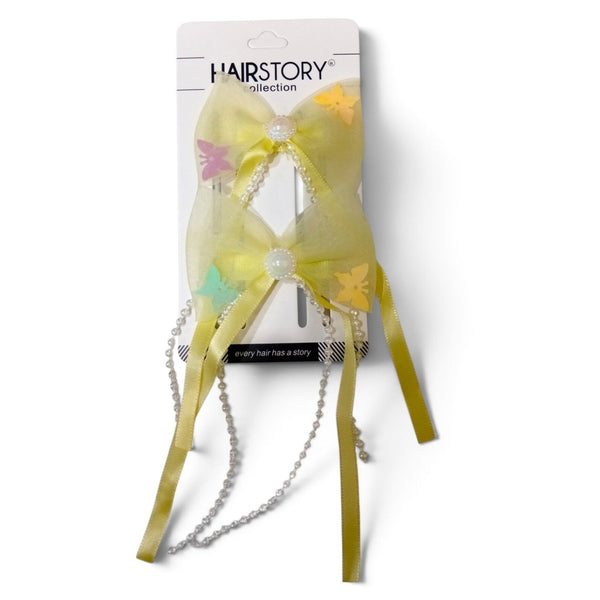 HAIRSTORY Butterfly Bow with Pearl & Ribbon Details Hair Clip