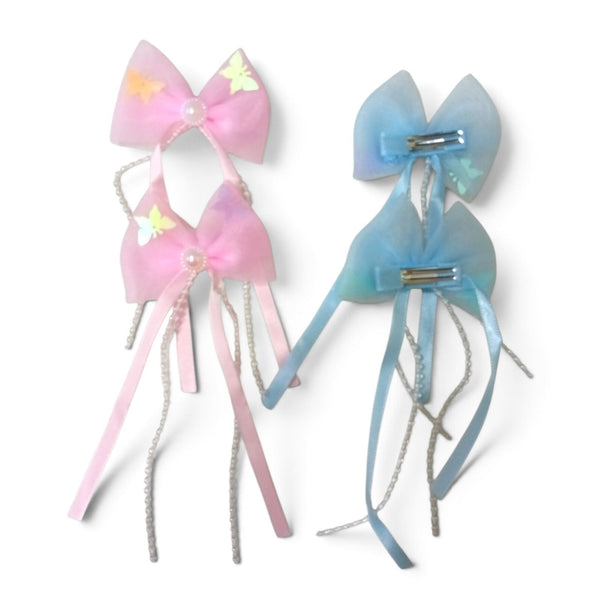 HAIRSTORY Butterfly Bow with Pearl & Ribbon Details Hair Clip