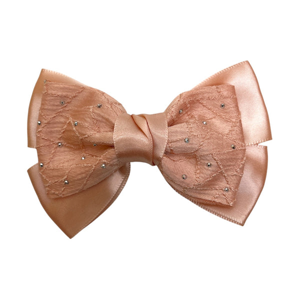 HAIRSTORY BHO00130 Bow Satin Fabric W/ Dotted Rhinestones