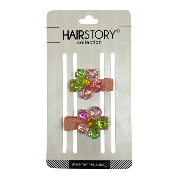 HAIRSTORY Glittered Flower Charm Snap Clip (001-GF)