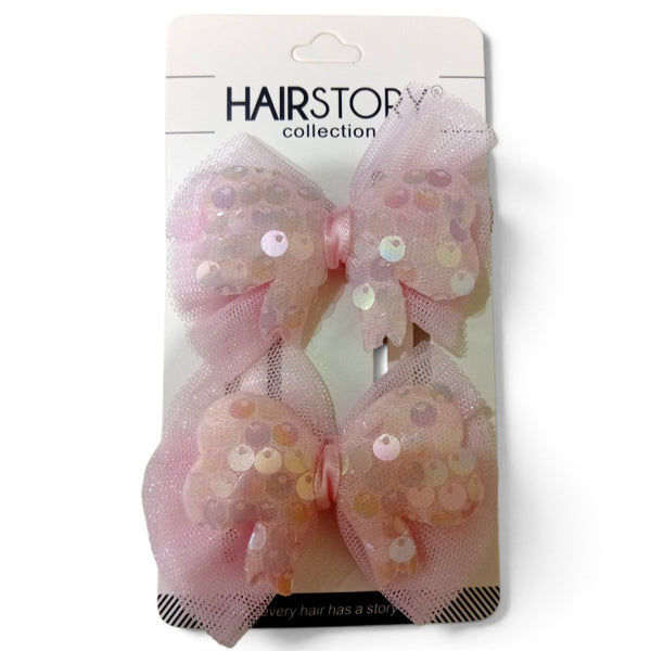 HAIRSTORY 001-BS Cute Pastel Bow Sequin Hair Clip