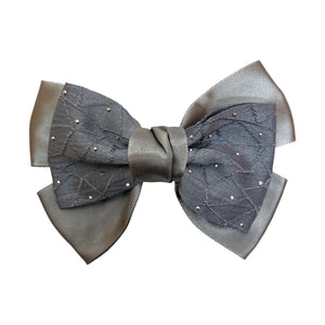 HAIRSTORY BHO00130 Bow Satin Fabric W/ Dotted Rhinestones