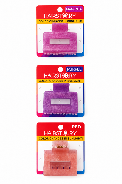 HAIRSTORY Sun UV Color Changing Acrylic Square Hollow Out Clamp 5 Cm