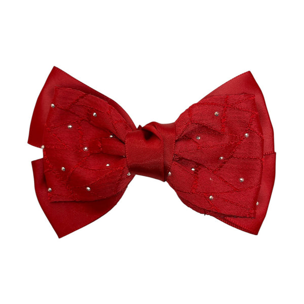 HAIRSTORY BHO00130 Bow Satin Fabric W/ Dotted Rhinestones