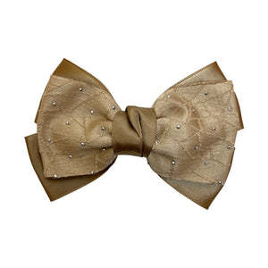 HAIRSTORY BHO00130 Bow Satin Fabric W/ Dotted Rhinestones