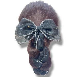 HAIRSTORY #210-4 Ribbon Long Bow Sequins Star