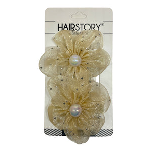 HAIRSTORY Shimmer Organza Flower Charm Pin Clip (003-SOF)