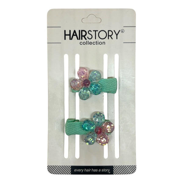HAIRSTORY Glittered Flower Charm Snap Clip (001-GF)