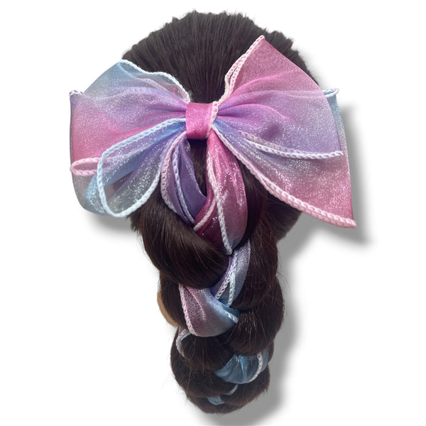HAIRSTORY #22 Ribbon Long Bow Glittered Mesh