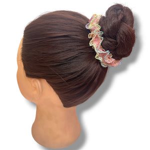 HAIRSTORY 2416 Rainbow Trim Ruffle Scrunchie