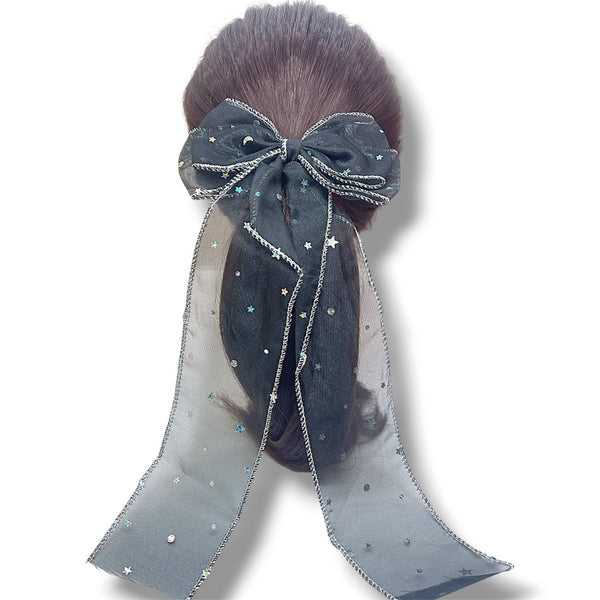 HAIRSTORY #210-4 Ribbon Long Bow Sequins Star