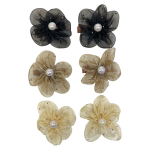HAIRSTORY Shimmer Organza Flower Charm Pin Clip (003-SOF)