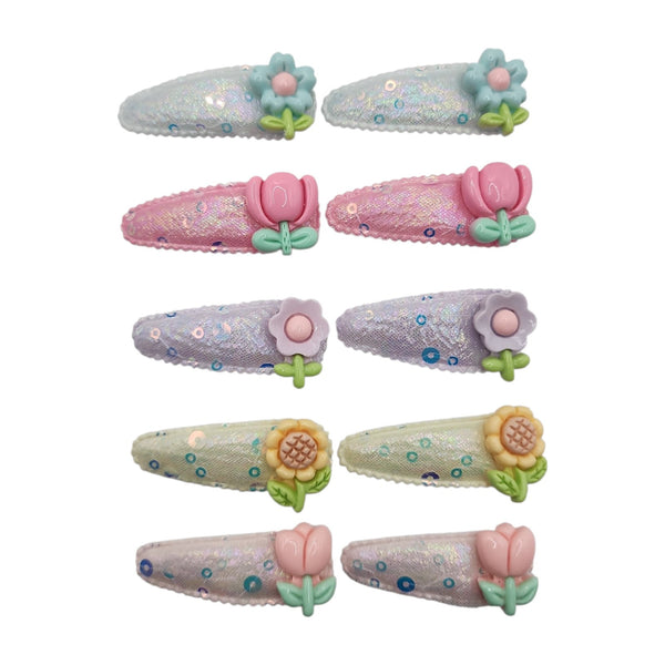 HAIRSTORY Sequin Flower Charm Snap Clip (#25-SF)