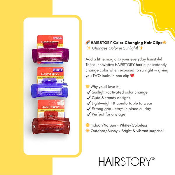 HAIRSTORY Sun UV Color Changing Rectangular Classic Hair Clip Clamp