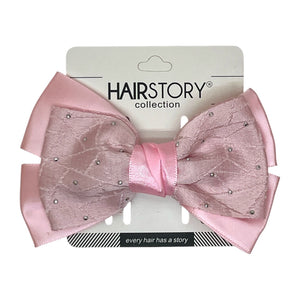 HAIRSTORY BHO00130 Bow Satin Fabric W/ Dotted Rhinestones