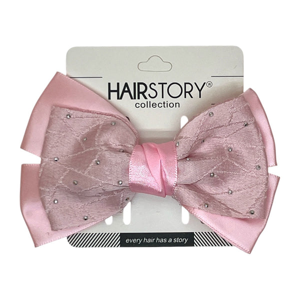 HAIRSTORY BHO00130 Bow Satin Fabric W/ Dotted Rhinestones