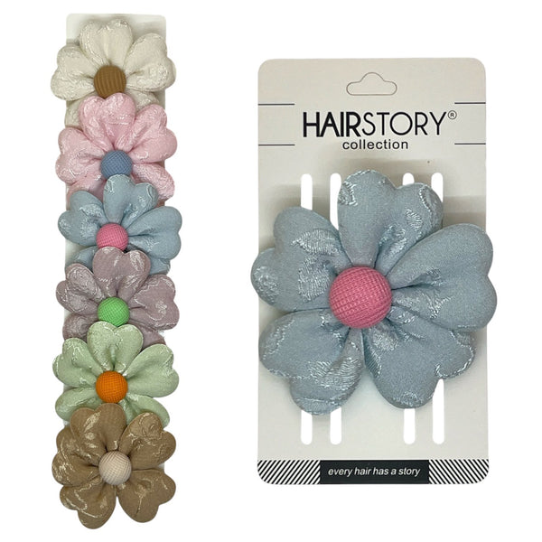 HAIRSTORY BHO00141 Daisy Bllom HairClip Satin Textured W/ Button