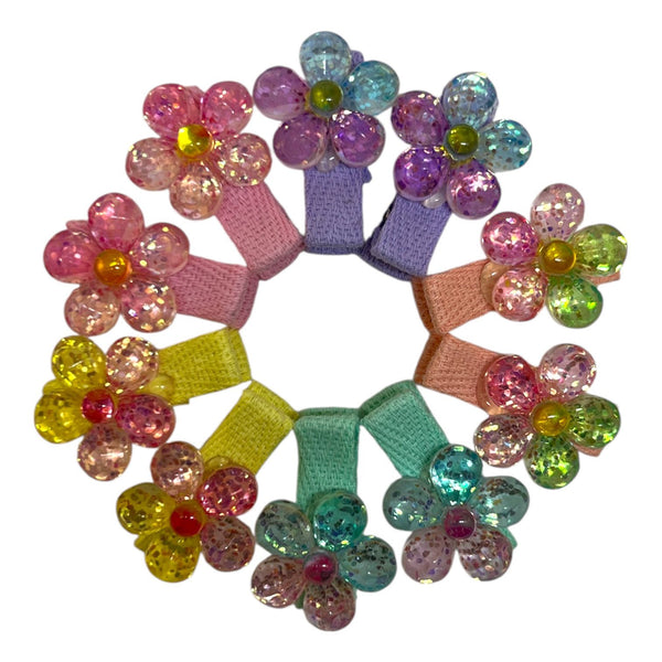 HAIRSTORY Glittered Flower Charm Snap Clip (001-GF)