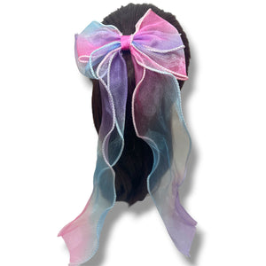 HAIRSTORY #22 Ribbon Long Bow Glittered Mesh