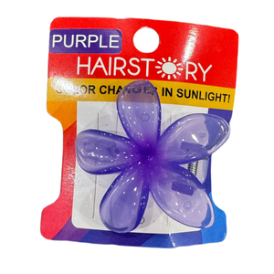 HAIRSTORY Sun UV Color Changing Plumeria Flower Hair Clip with Paint Splash Center