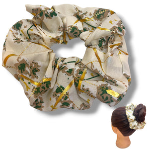 HAIRSTORY 6037 Vintage Scrunchies W/Gold Lining