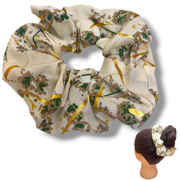 HAIRSTORY 6037 Vintage Scrunchies W/Gold Lining