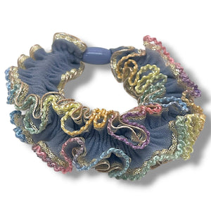 HAIRSTORY 2416 Rainbow Trim Ruffle Scrunchie