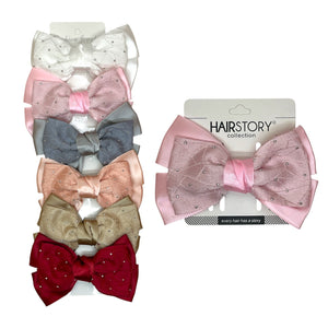 HAIRSTORY BHO00130 Bow Satin Fabric W/ Dotted Rhinestones