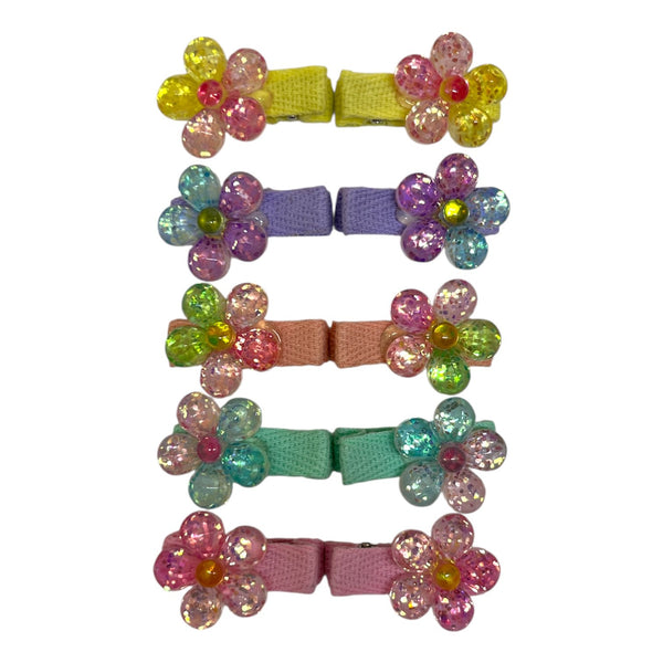 HAIRSTORY Glittered Flower Charm Snap Clip (001-GF)
