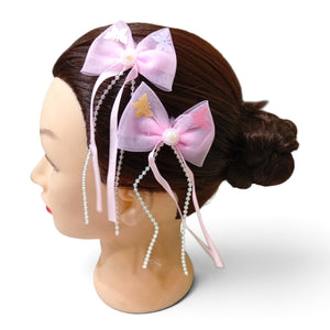 HAIRSTORY Butterfly Bow with Pearl & Ribbon Details Hair Clip