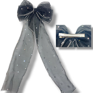HAIRSTORY #210-4 Ribbon Long Bow Sequins Star