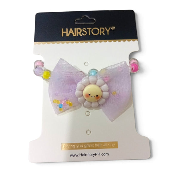 HAIRSTORY 2 in 1 Pastel Bracelet Bow with Flower Charms Hair Ties