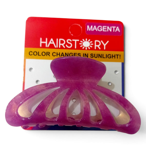 HAIRSTORY CCAH-008 Sun UV Color Changing Acrylic Arc Hollow Out Clamp 8.5cm
