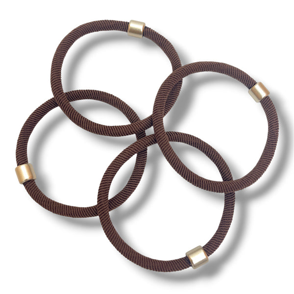 HAIRSTORY 6048 Classic Elastic Hair Tie W/ Gold Accent
