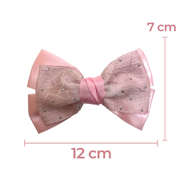 HAIRSTORY BHO00130 Bow Satin Fabric W/ Dotted Rhinestones
