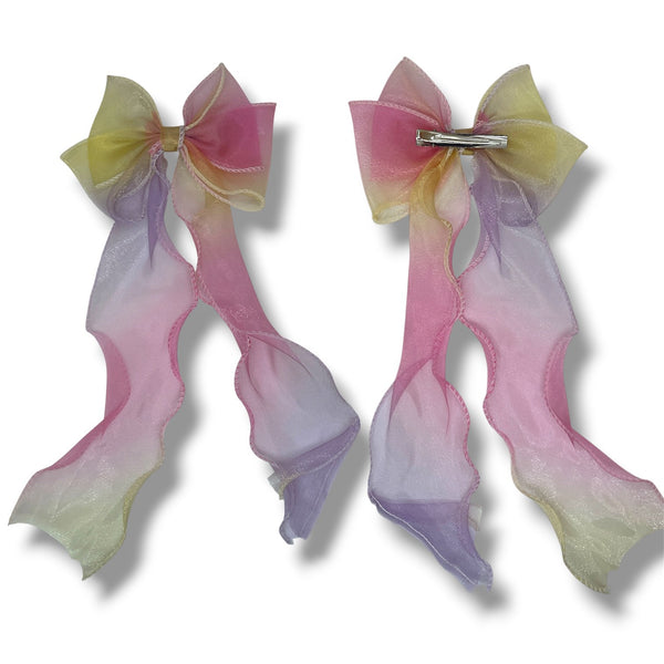HAIRSTORY #22 Ribbon Long Bow Glittered Mesh