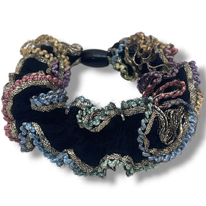 HAIRSTORY 2416 Rainbow Trim Ruffle Scrunchie
