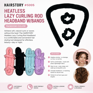 HAIRSTORY #5005 Heatless Lazy Curling Rod Headband W/Bands Random Color