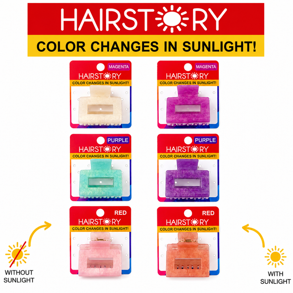 HAIRSTORY Sun UV Color Changing Acrylic Square Hollow Out Clamp 5 Cm