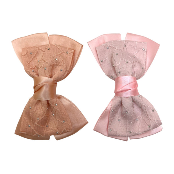 HAIRSTORY BHO00130 Bow Satin Fabric W/ Dotted Rhinestones