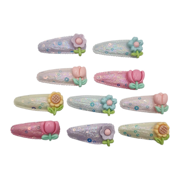 HAIRSTORY Sequin Flower Charm Snap Clip (#25-SF)
