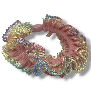 HAIRSTORY 2416 Rainbow Trim Ruffle Scrunchie