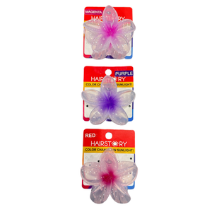 HAIRSTORY Sun UV Color Changing Double Sided Plumeria Flower Hair Clip Clamp with Paint Splash Center