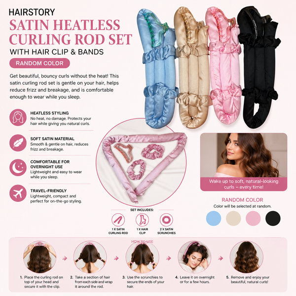 HAIRSTORY #6073 Velvet Heatless Lazy Curling Rod Headband W/Clip Random Color