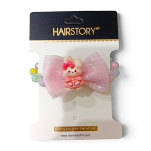 HAIRSTORY 2in1 Bracelet Hair ties Pastel Beads Ribbon W/ Bunny Charms
